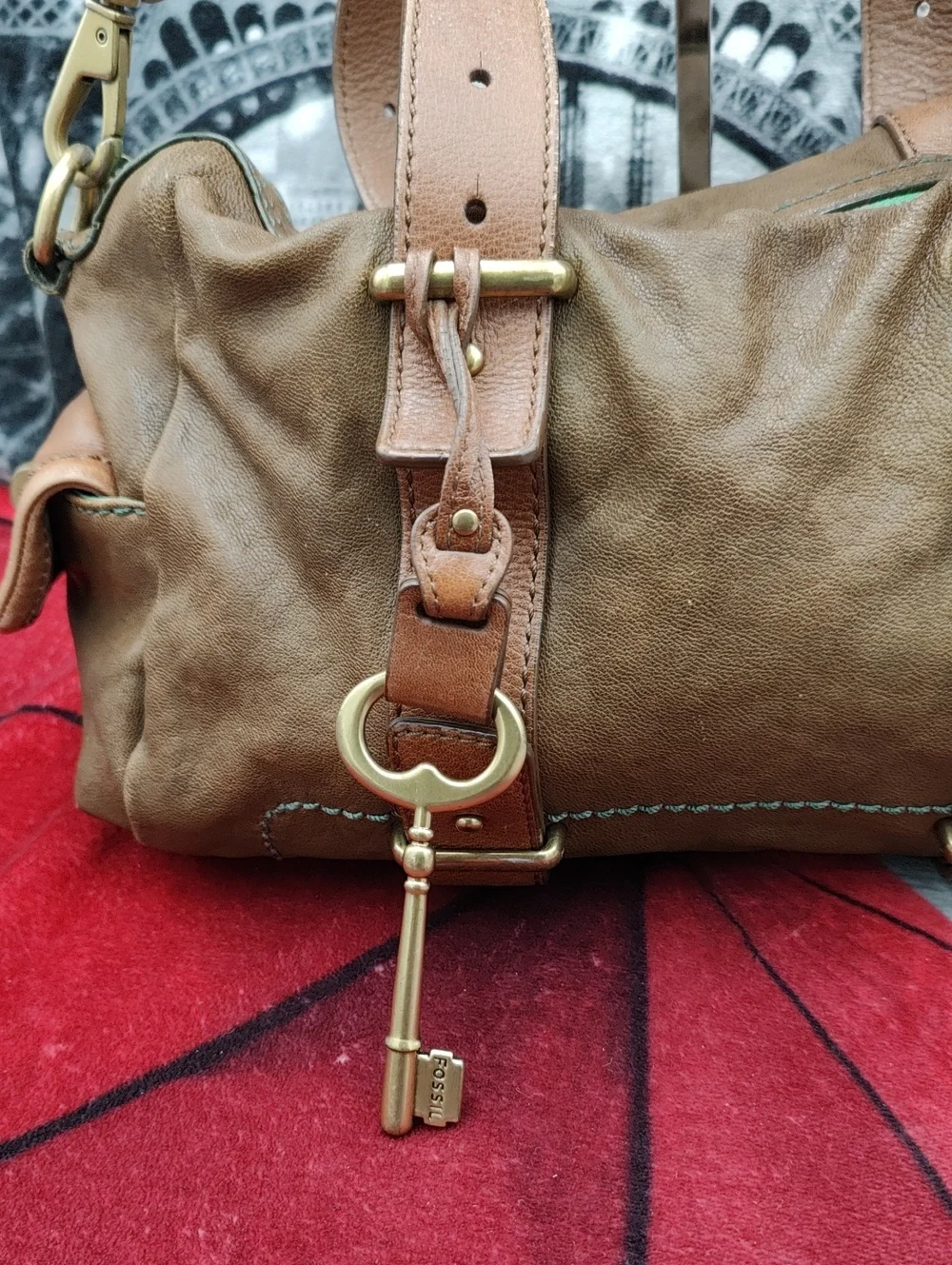 Fossil Mason Satchel Olive Green & Brown Y2k